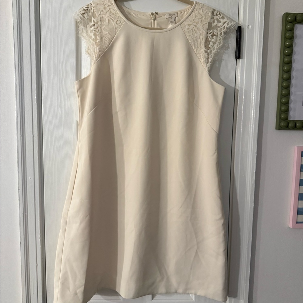 J Crew Cream Lace Sleeve Dress